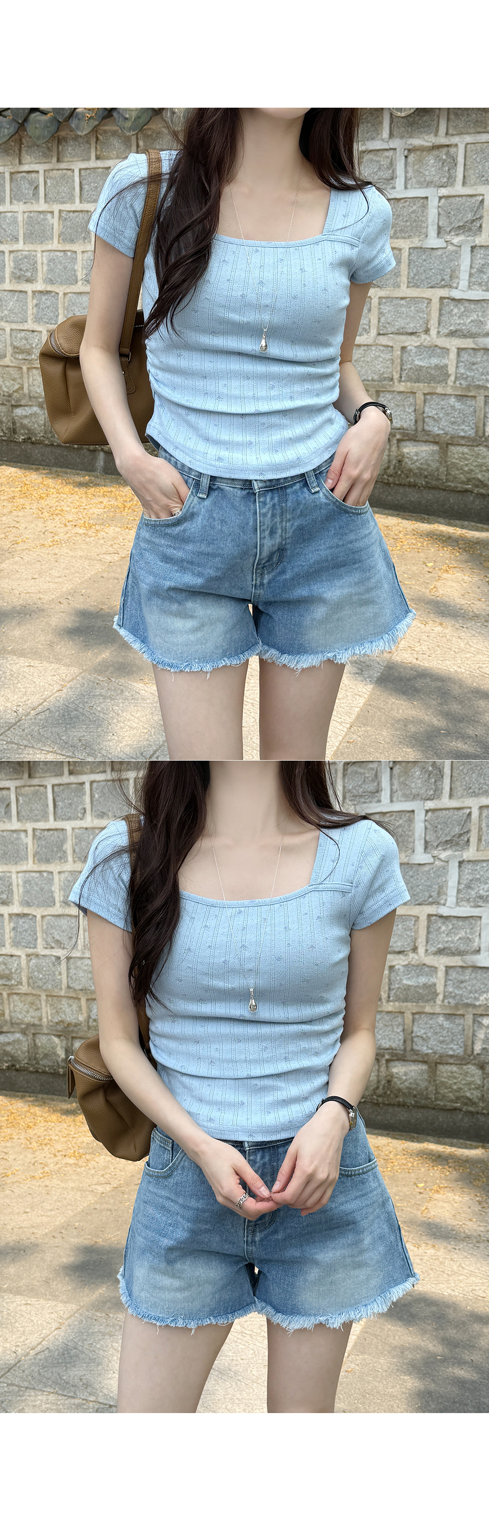 レディース 半袖Tシャツ★キルシ★スリムフィット COLLAR OLIVE スクエアネックスリム半袖ギャザー小花柄Tシャツ | レディース