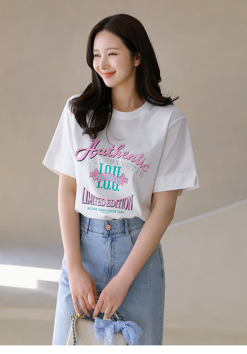 ラウンドネック半袖プリントTシャツ | レディースファッション通販