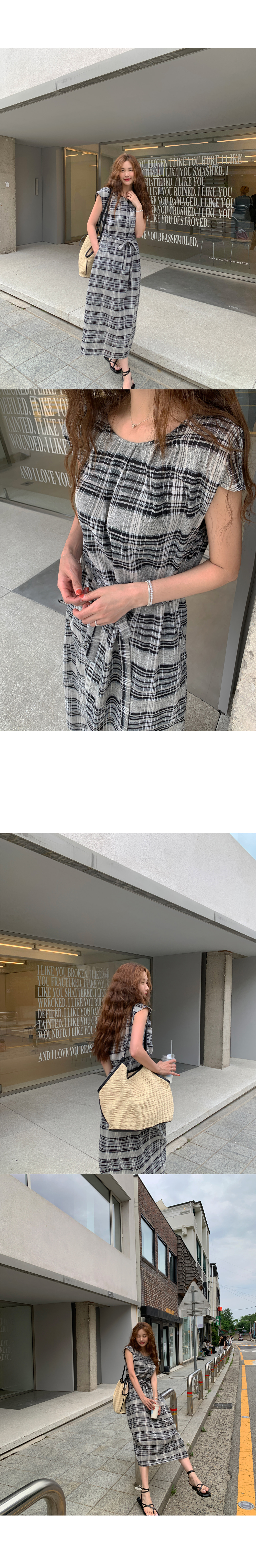 ★ChicLine★ ダモエ シャツピンタックプリーツベルトワンピース ストラップピンタックロングギャザーチェック夏ワンピース