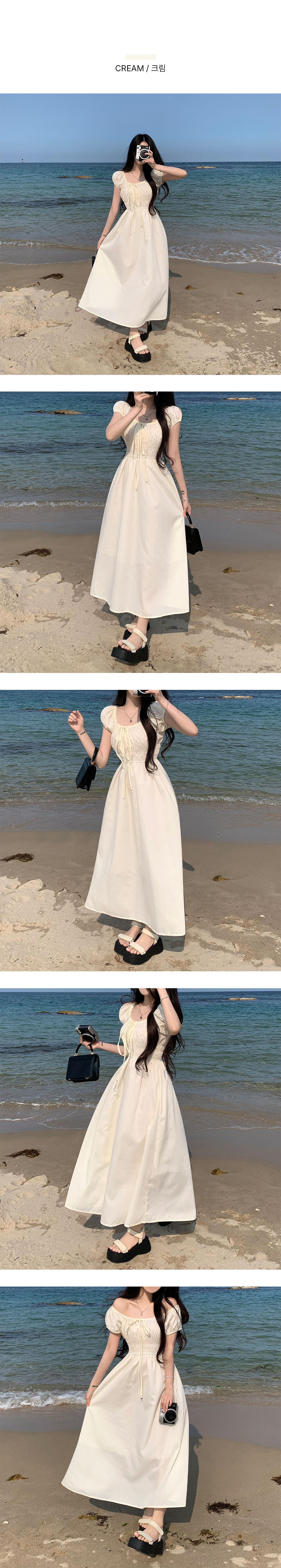夏★シャーリングワンピース★夏休み★ 美品】WCJ ☆ドローストリングシャーリングワンピース 黒