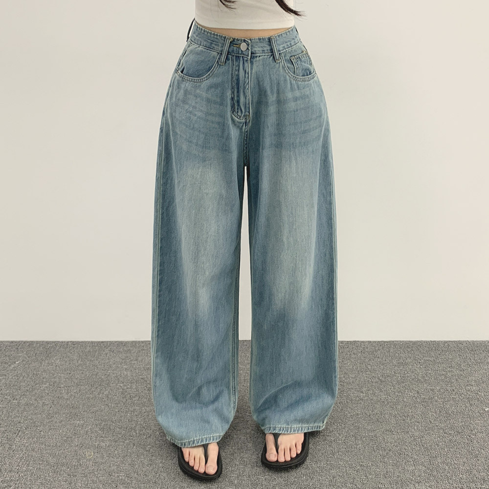 ストレートワイドライトブルーディープブルーデニムパンツ