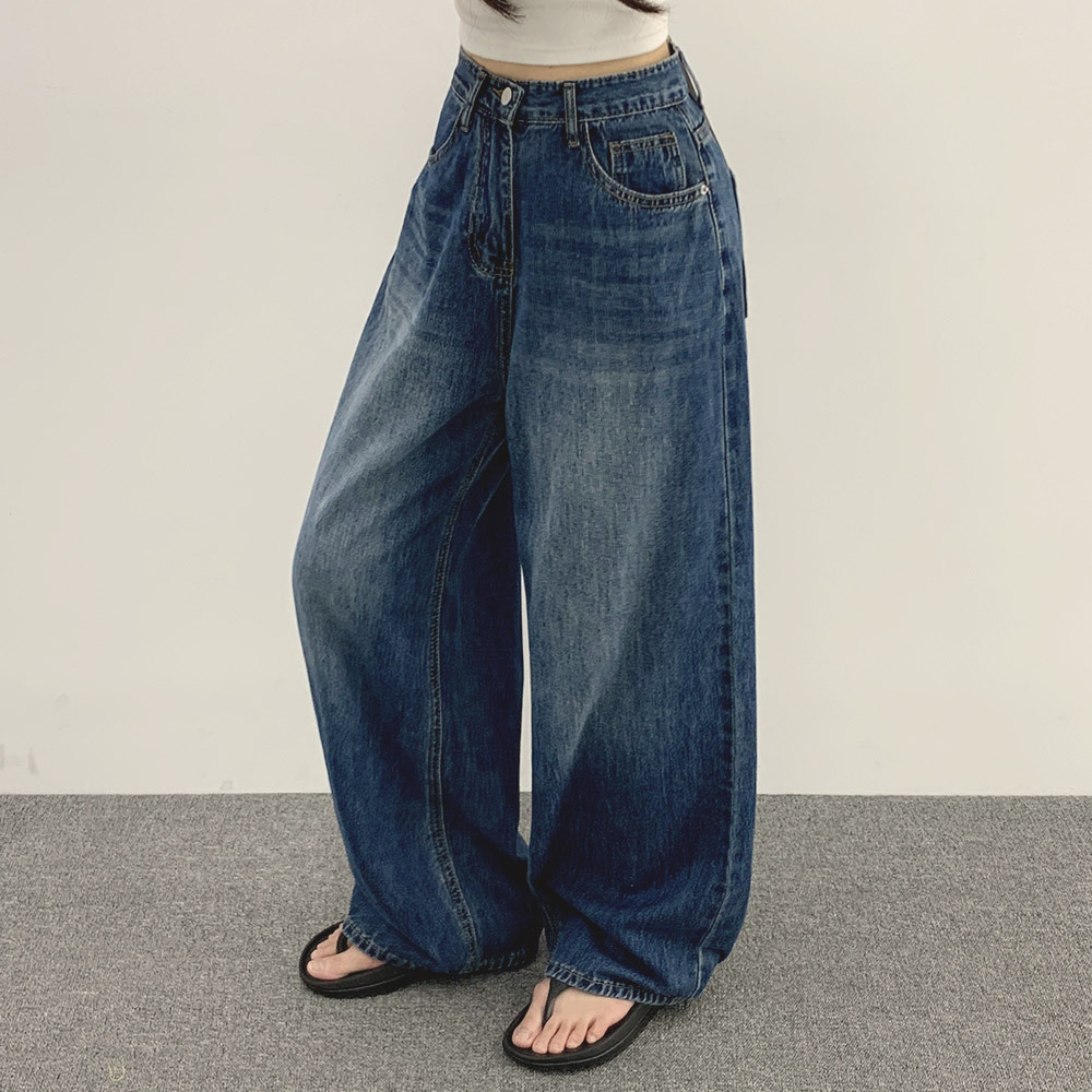 ストレートワイドライトブルーディープブルーデニムパンツ