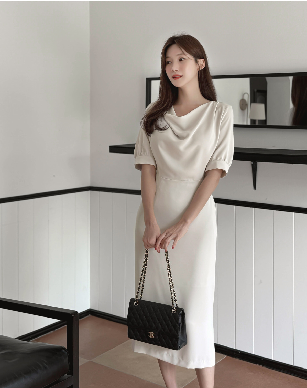 ★boohoo★ リネン ストラップ ドレープ ミディワンピース ドレープウエストタイノースリワンピース | レディース