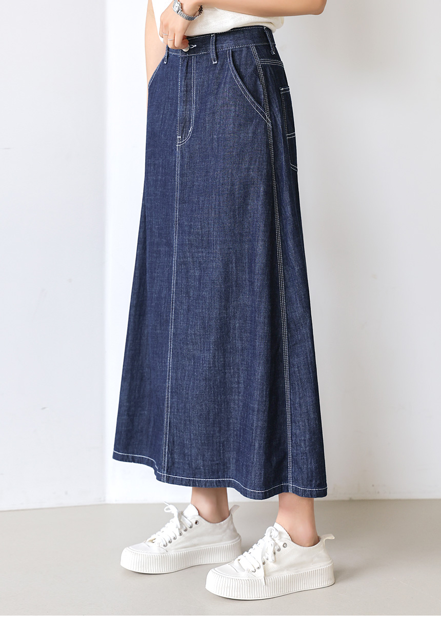 ロングAラインスリットステッチバックポケットデニムスカート