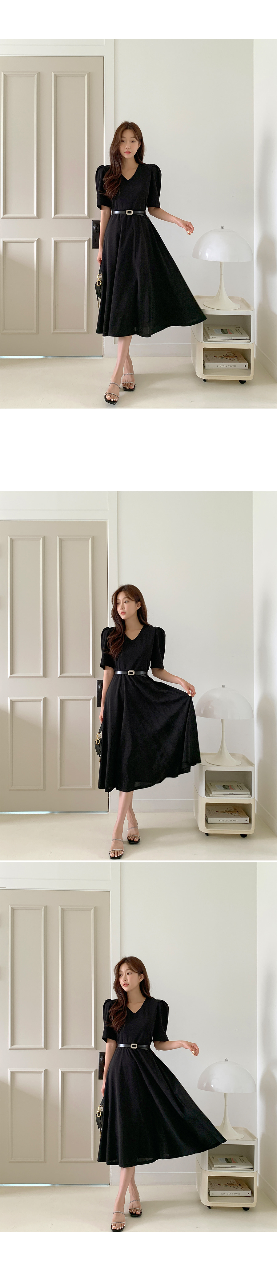2025SS美品♡HOLIDAYのコットンパフスリーブブラックフレアワンピース