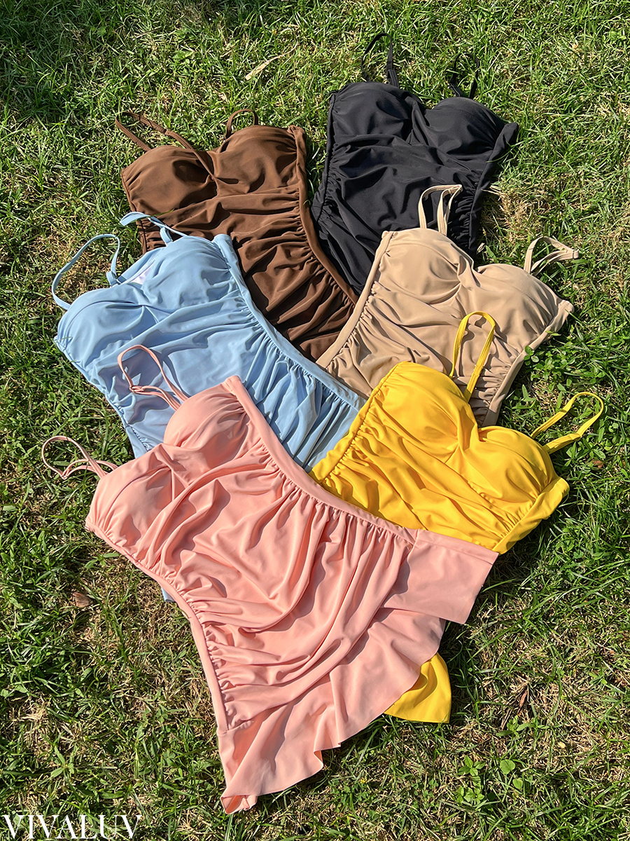 送関込【CUPSHE】ココアツイスト ブラウン ワンピース水着 カップ付ストレッチギャザーツイストワンピース水着