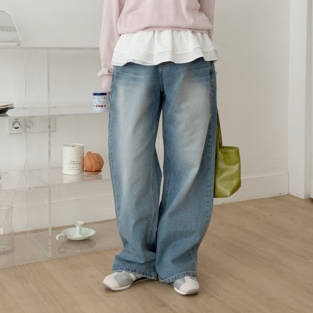 ビンテージワイドライトブルーデニムパンツ | レディースファッション