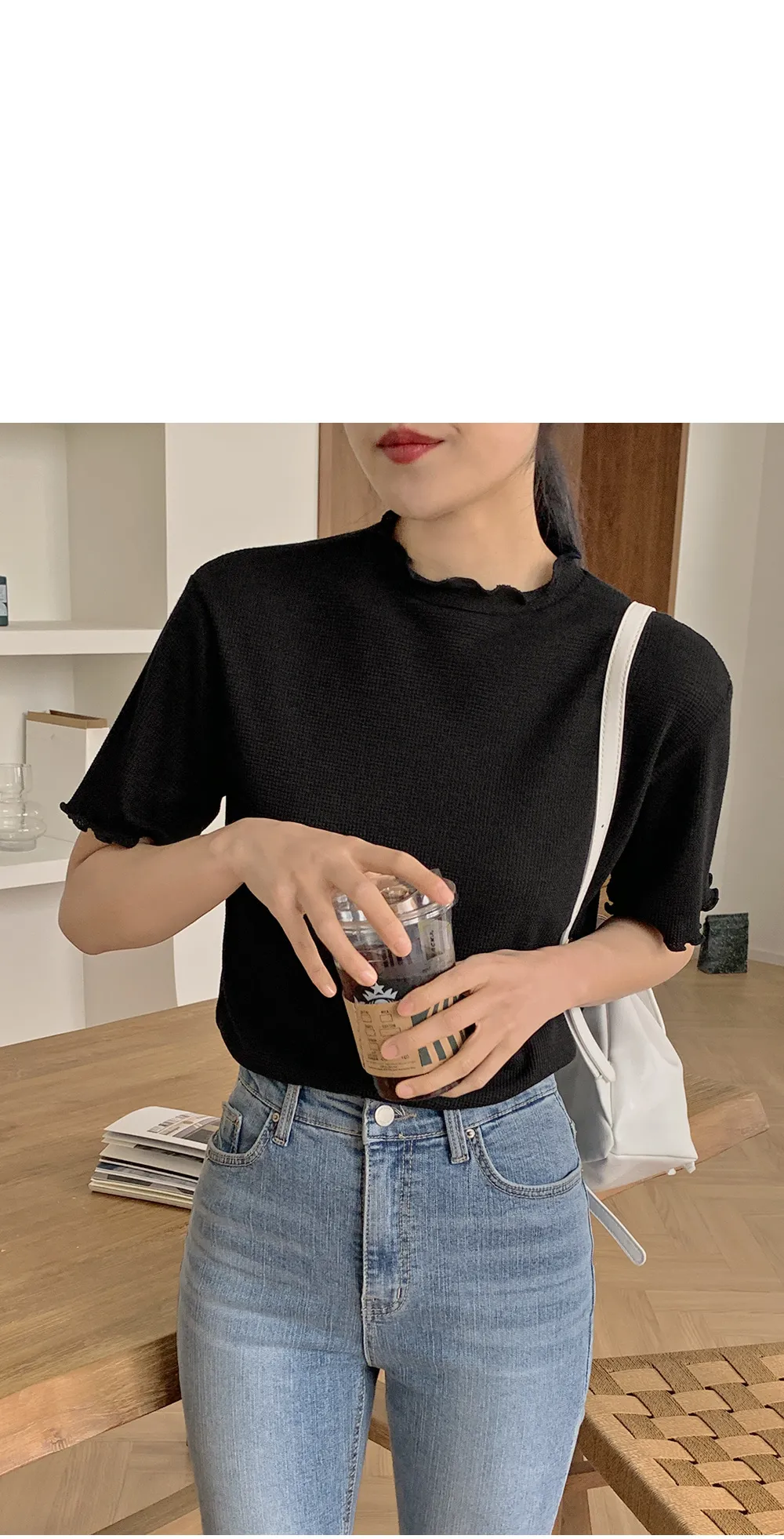 위러블리반팔_와플지 러플티셔츠