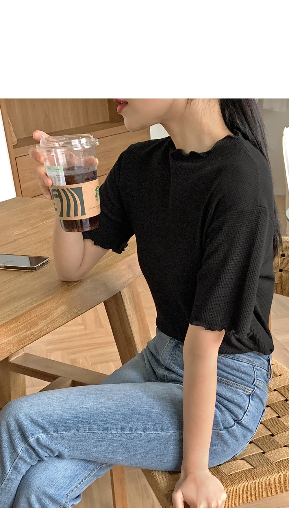 위러블리반팔_와플지 러플티셔츠