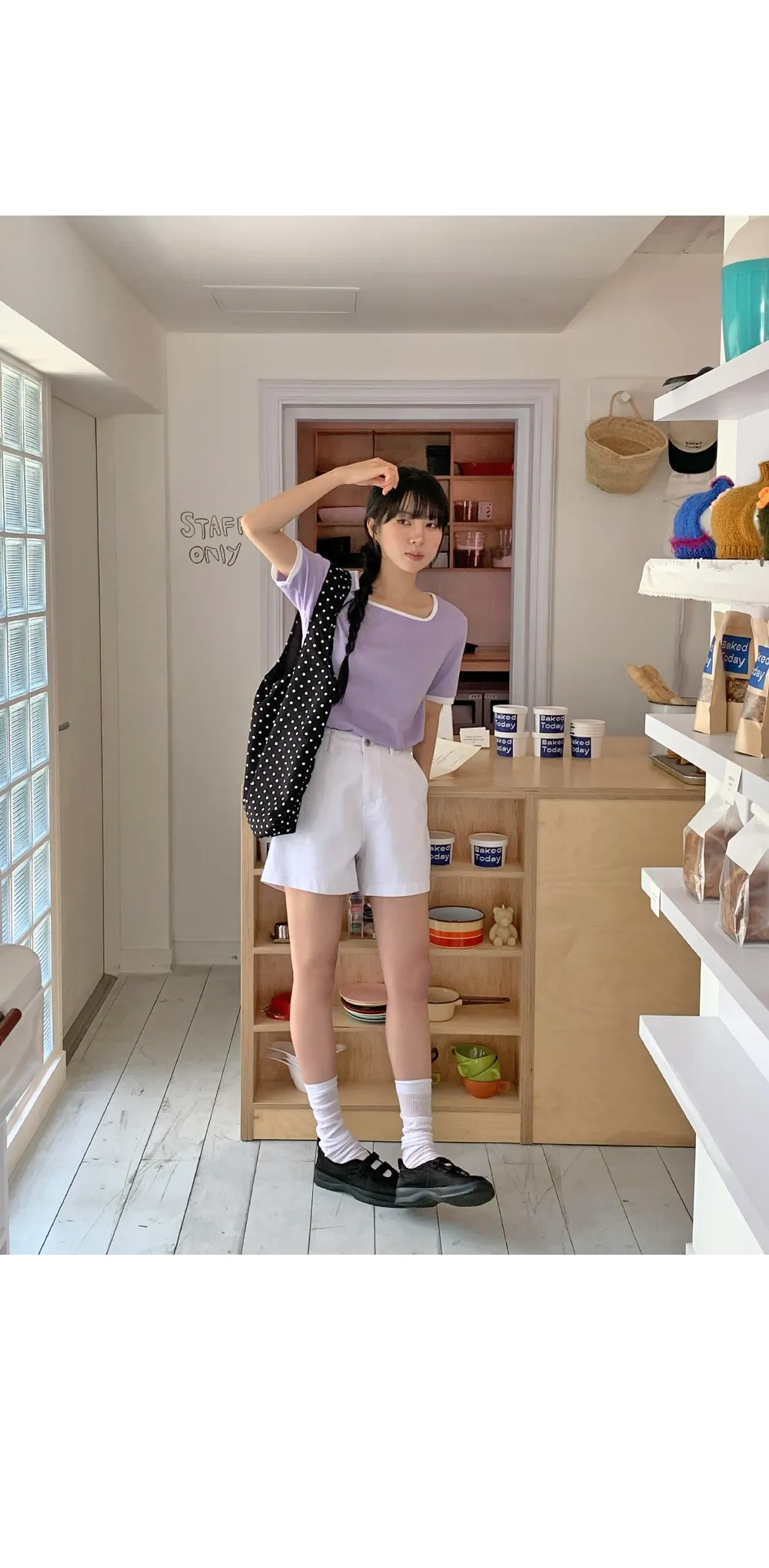 스타트 스퀘어넥 배색 골지티셔츠