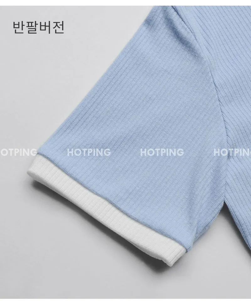 스타트 스퀘어넥 배색 골지티셔츠