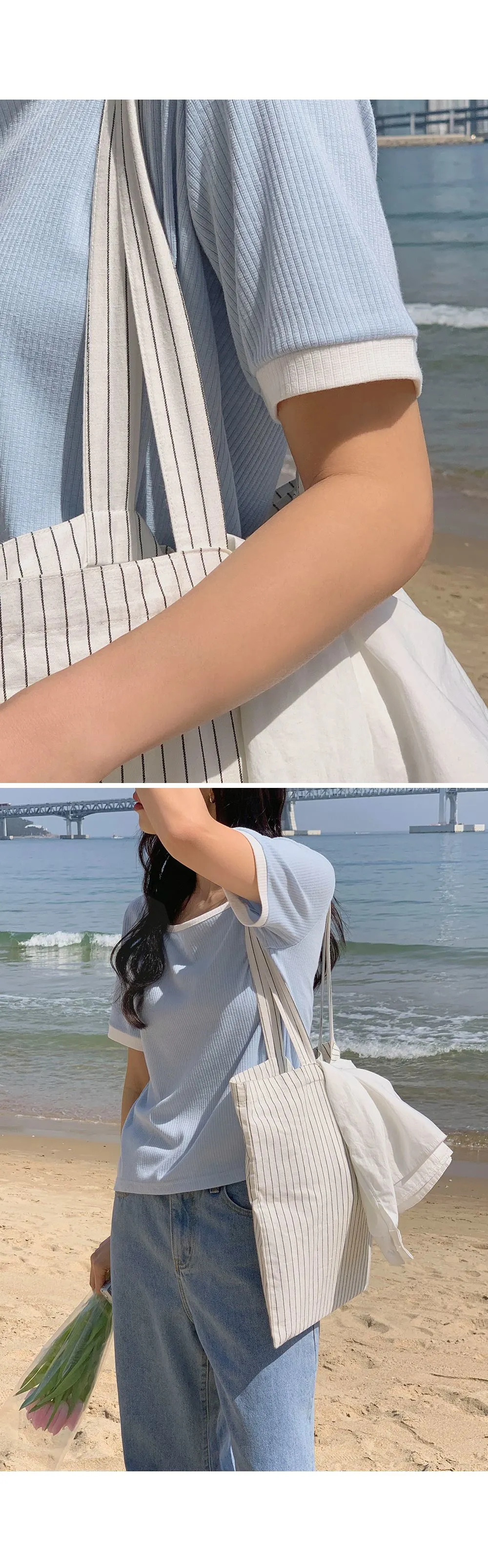 스타트 스퀘어넥 배색 골지티셔츠