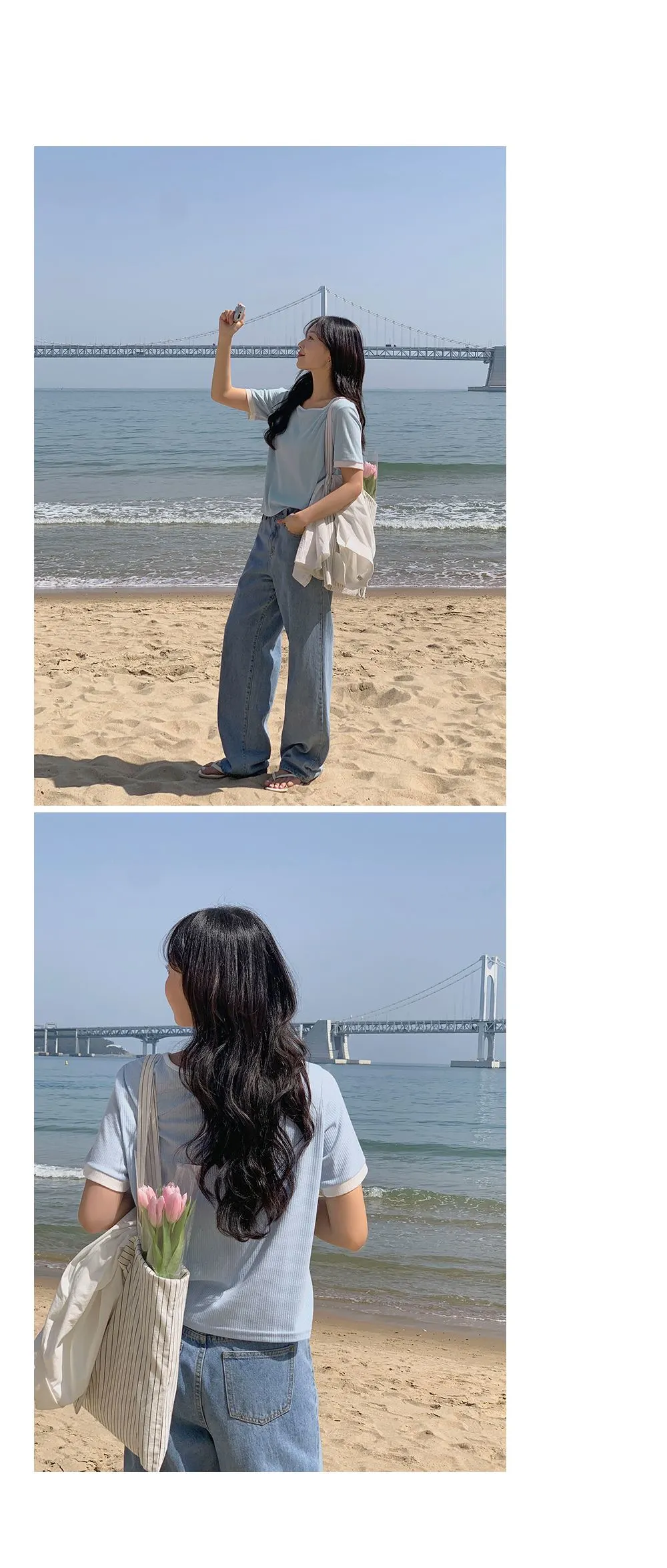스타트 스퀘어넥 배색 골지티셔츠