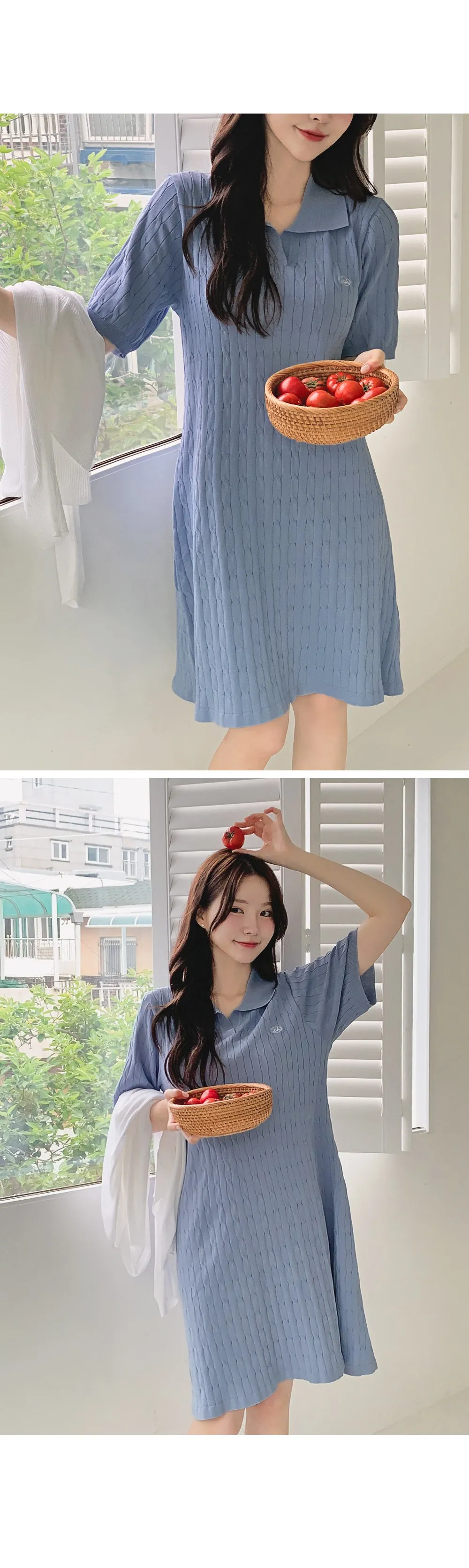 트윈즈 ICH자수로고 카라넥 케이블 미니원피스