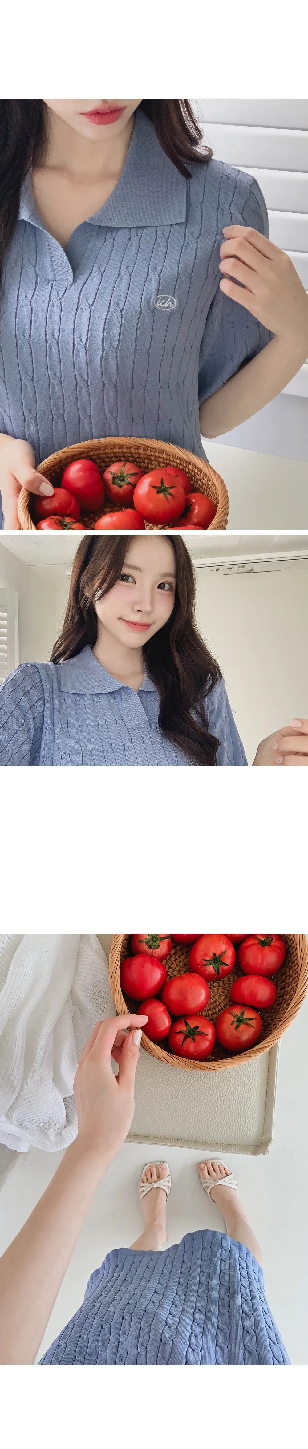 트윈즈 ICH자수로고 카라넥 케이블 미니원피스