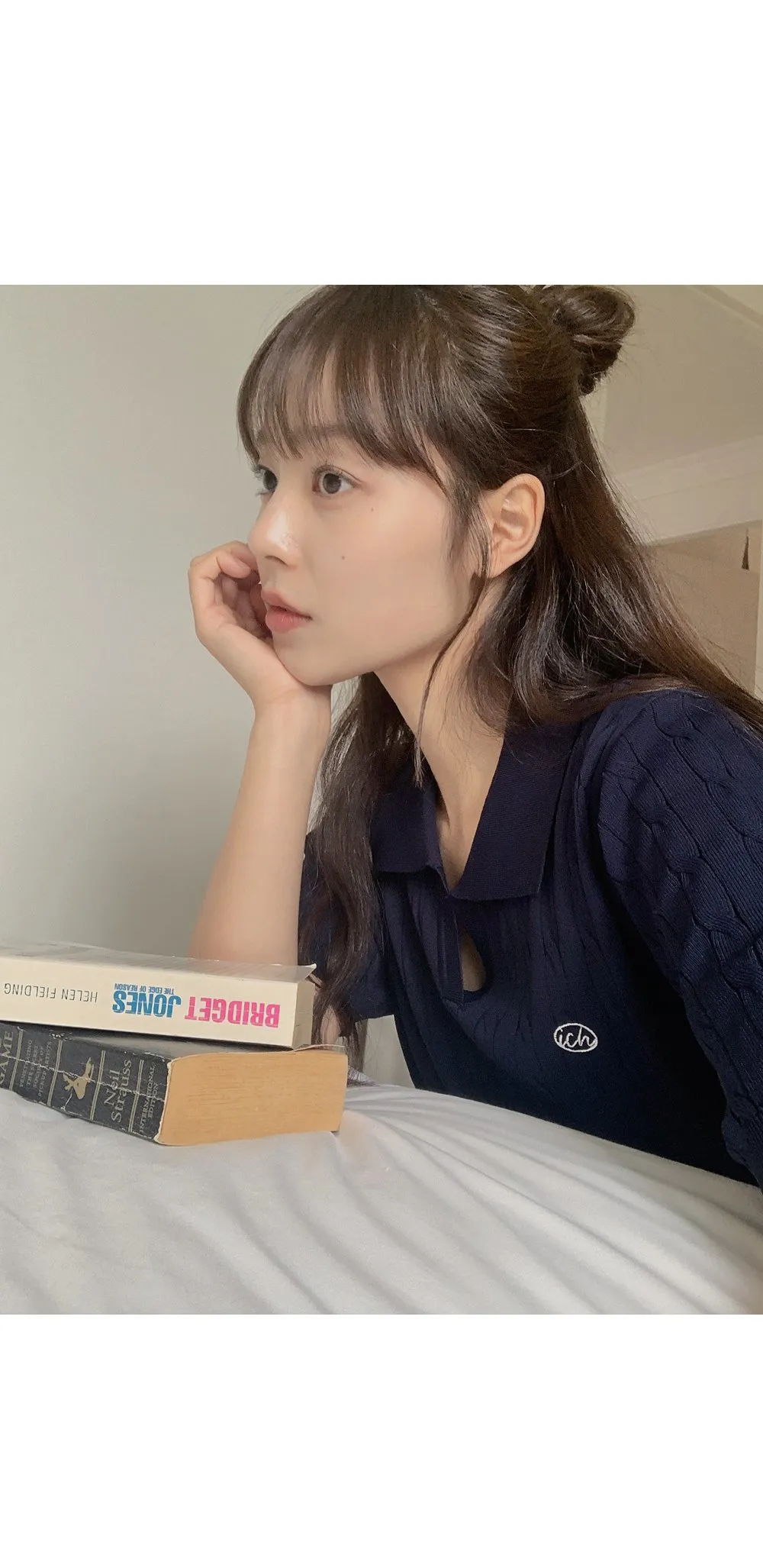 트윈즈 ICH자수로고 카라넥 케이블 미니원피스