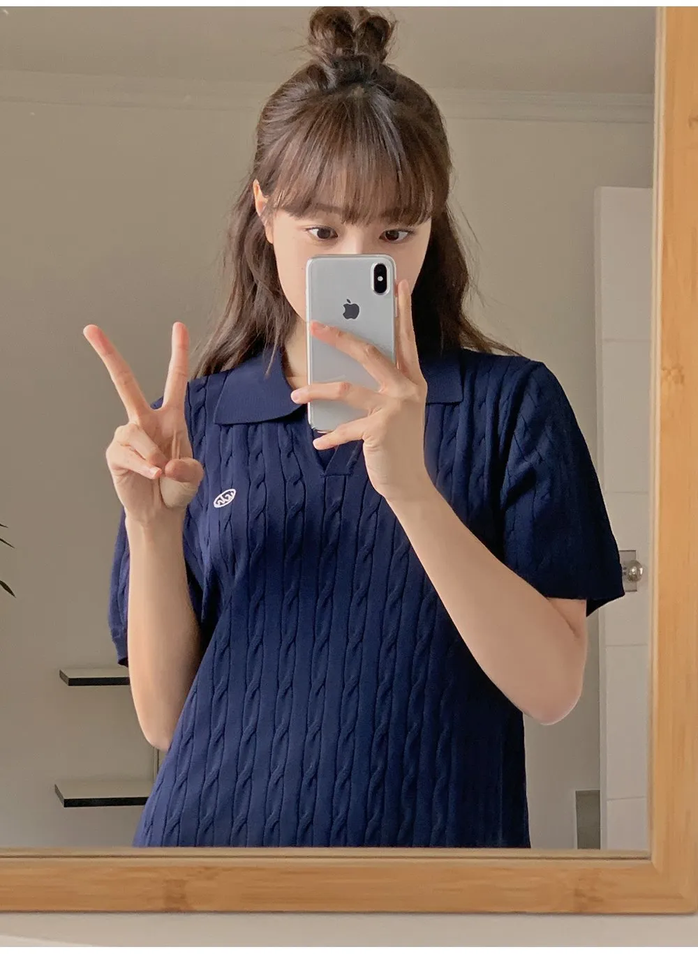 트윈즈 ICH자수로고 카라넥 케이블 미니원피스