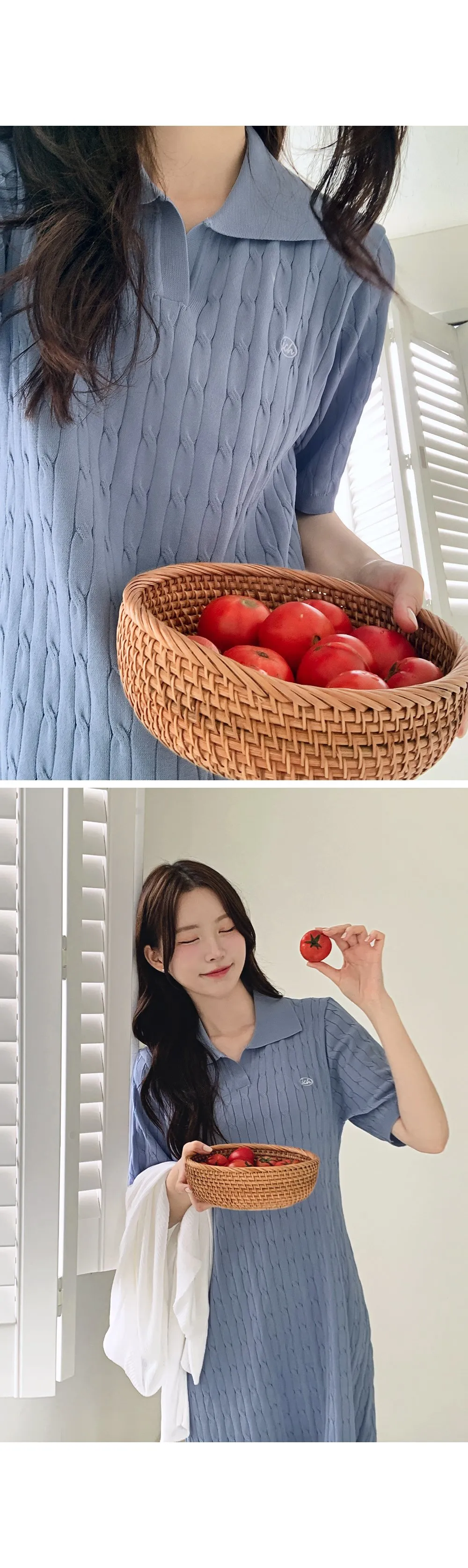 트윈즈 ICH자수로고 카라넥 케이블 미니원피스