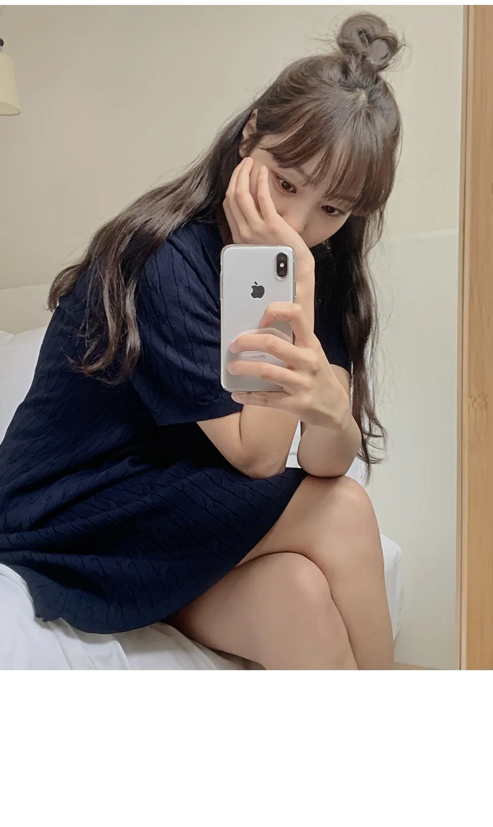 트윈즈 ICH자수로고 카라넥 케이블 미니원피스