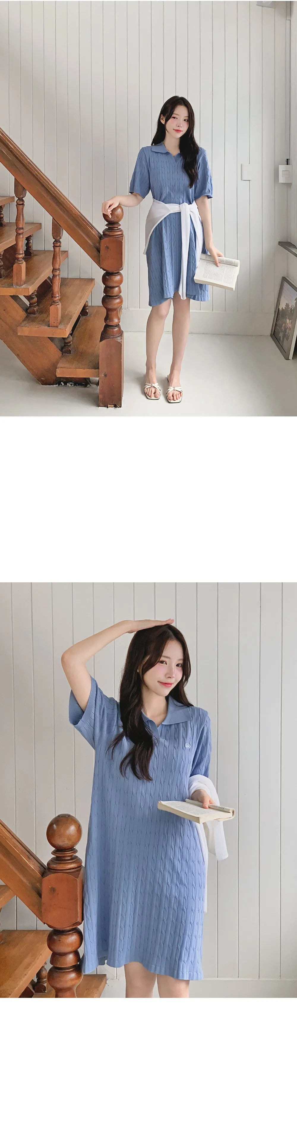 트윈즈 ICH자수로고 카라넥 케이블 미니원피스