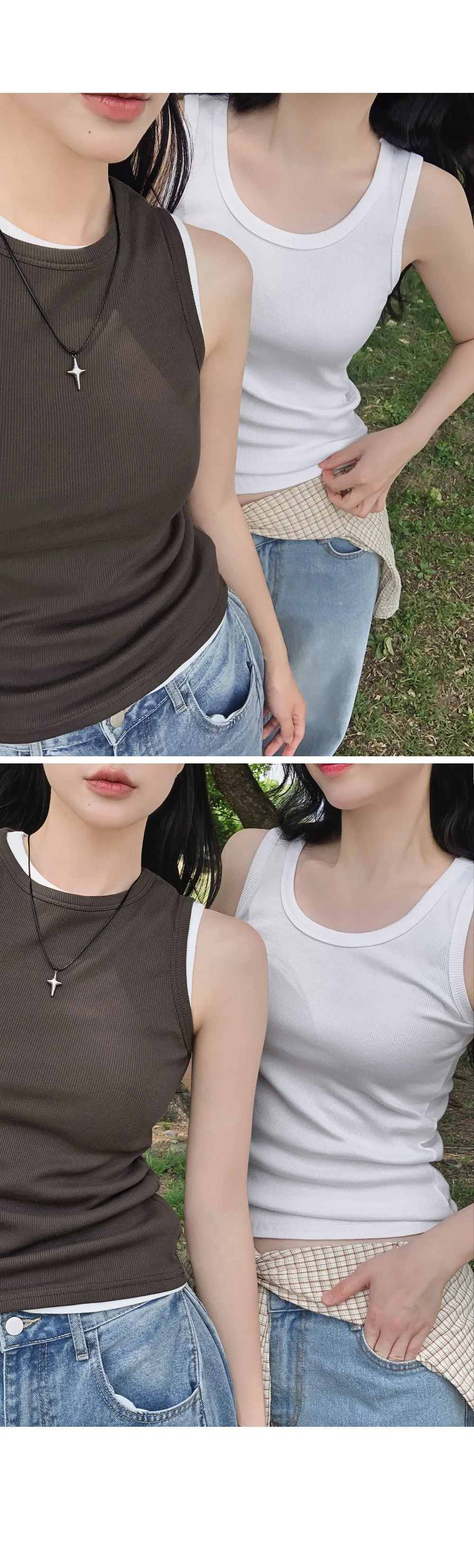 이지골지 라운드넥 슬림핏 베이직 나시