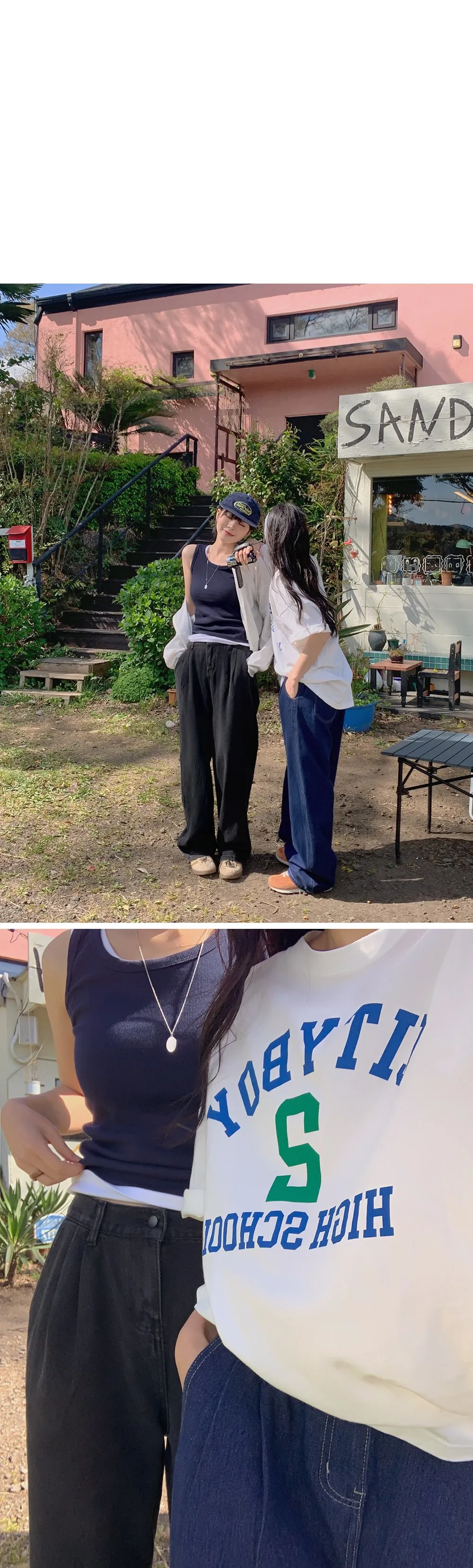 이지골지 라운드넥 슬림핏 베이직 나시