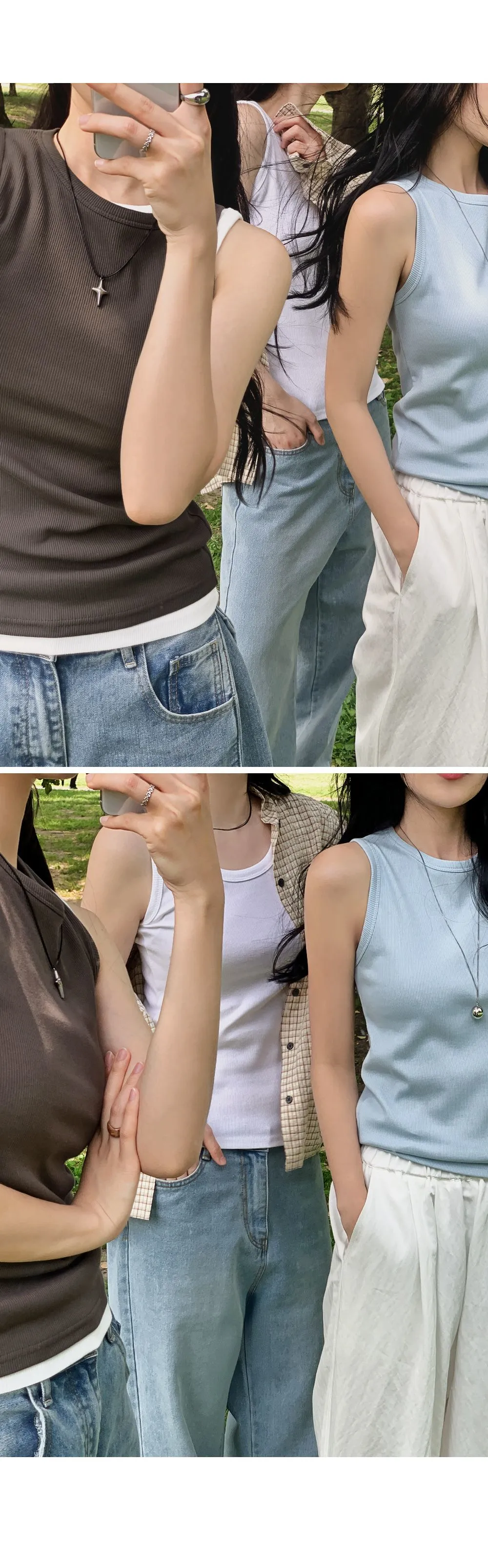 이지골지 라운드넥 슬림핏 베이직 나시