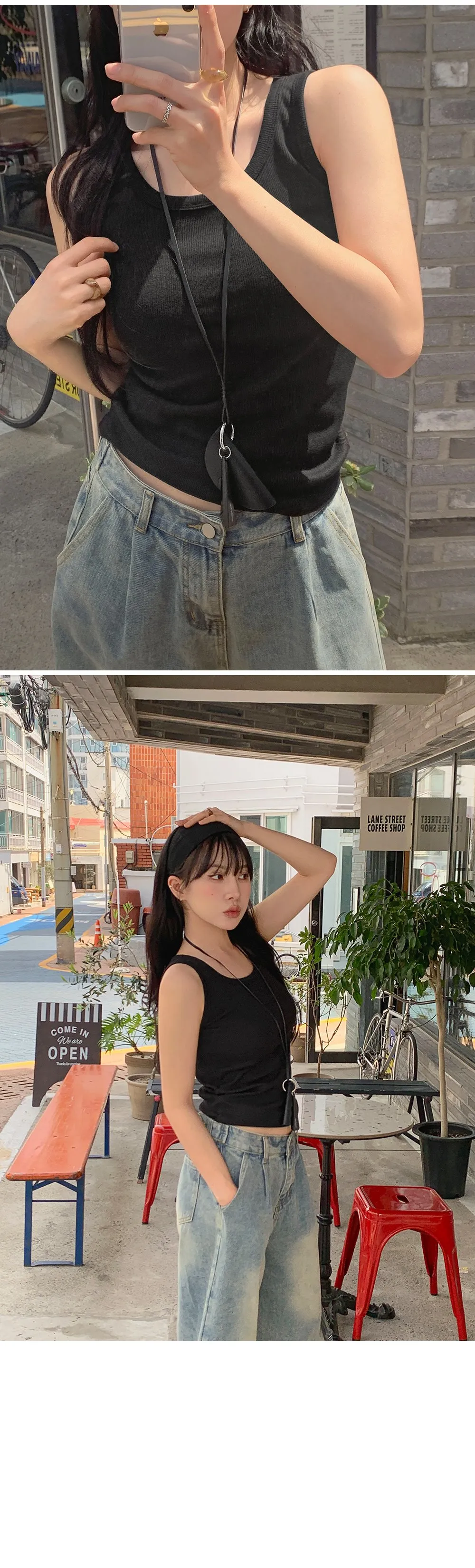 이지골지 라운드넥 슬림핏 베이직 나시