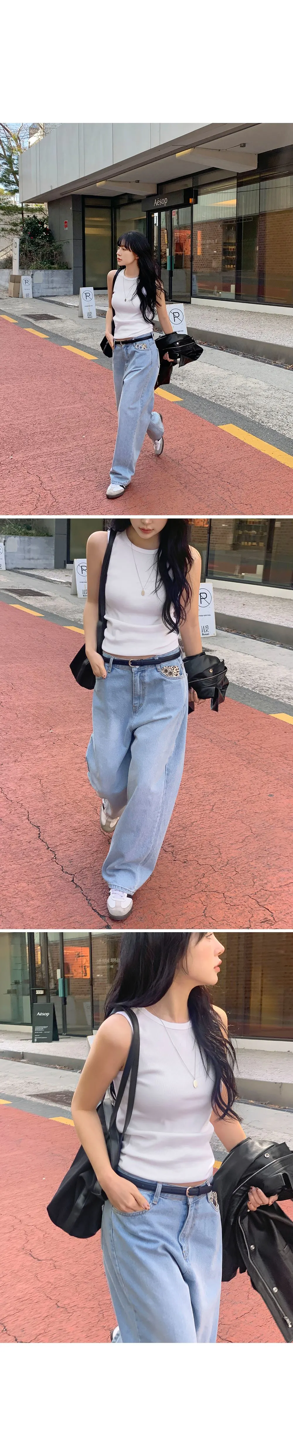 이지골지 라운드넥 슬림핏 베이직 나시