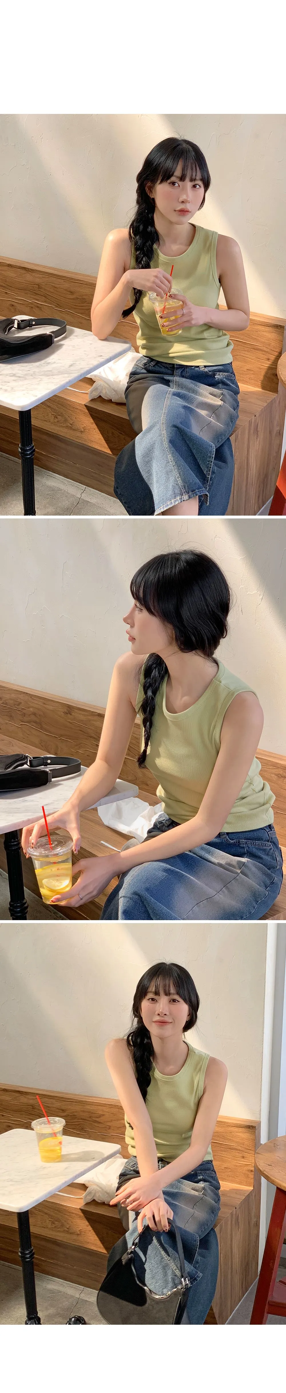 이지골지 라운드넥 슬림핏 베이직 나시