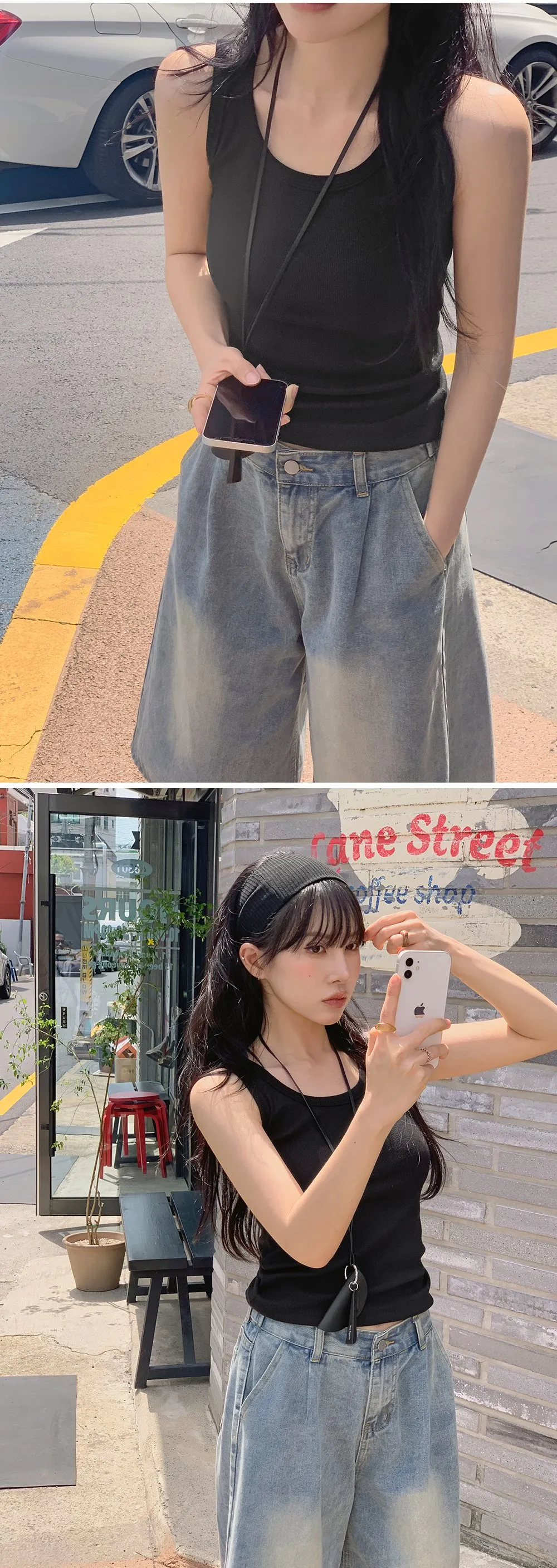 이지골지 라운드넥 슬림핏 베이직 나시