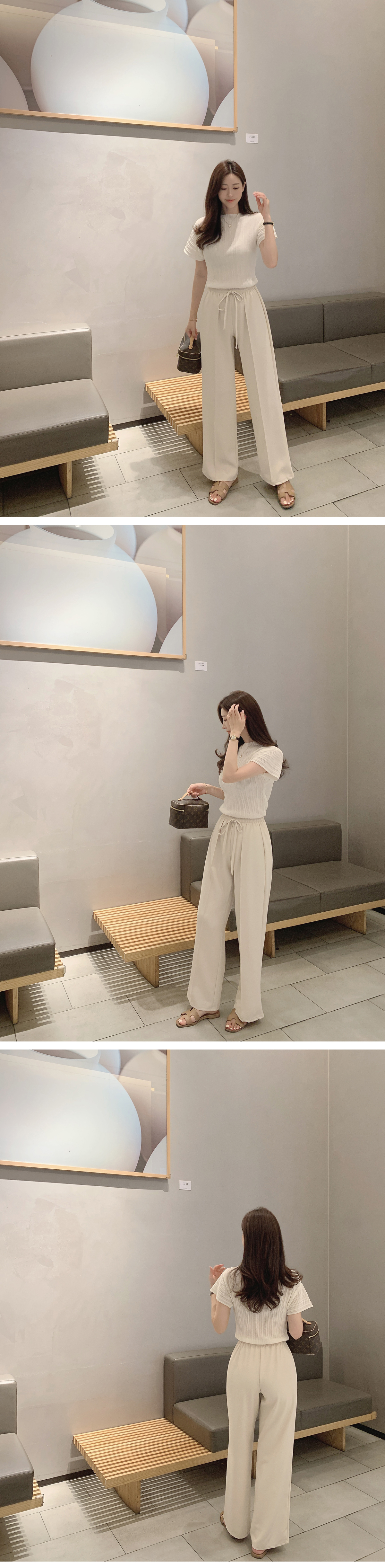 ドローストリングラインウエストゴムタックストレートワイド
