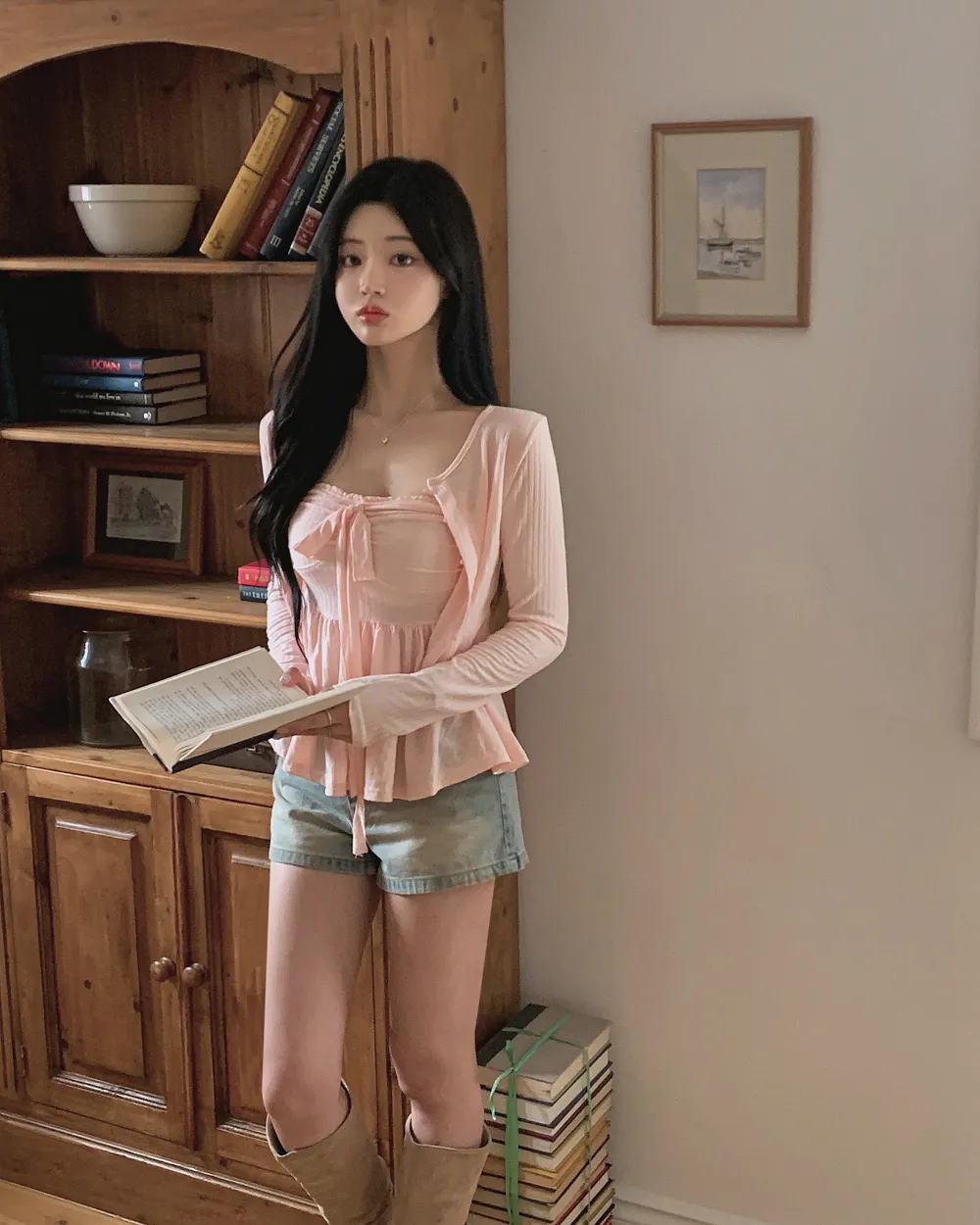 민소매 모델 착용 이미지-S1L54