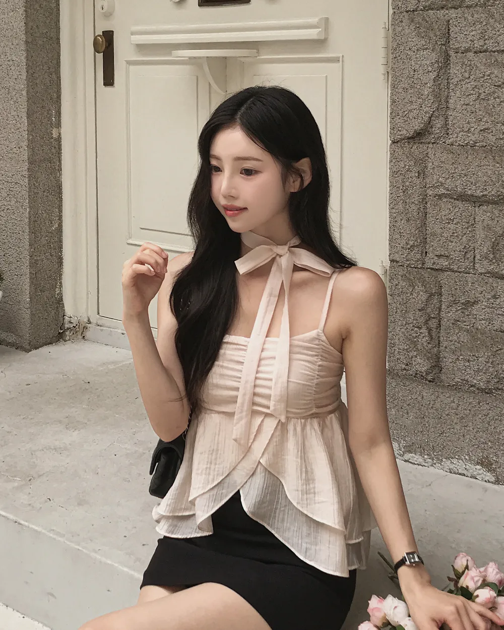 민소매 모델 착용 이미지-S1L34