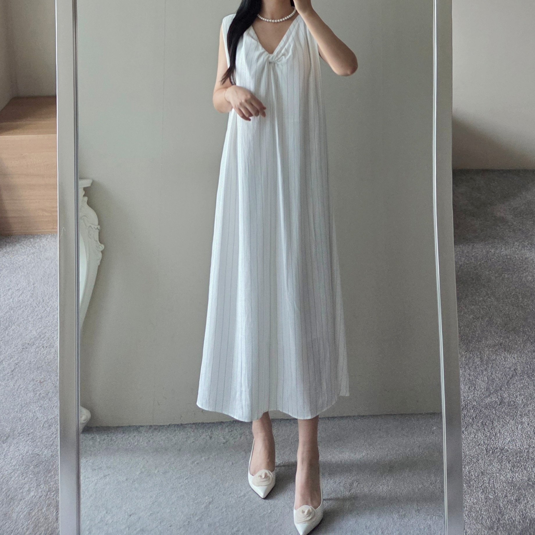 【未使用】リネン混ストライプ/39 リネン混ストライプ柄ノットシャツ - 青色/白色 | ZARA Japan / 日本