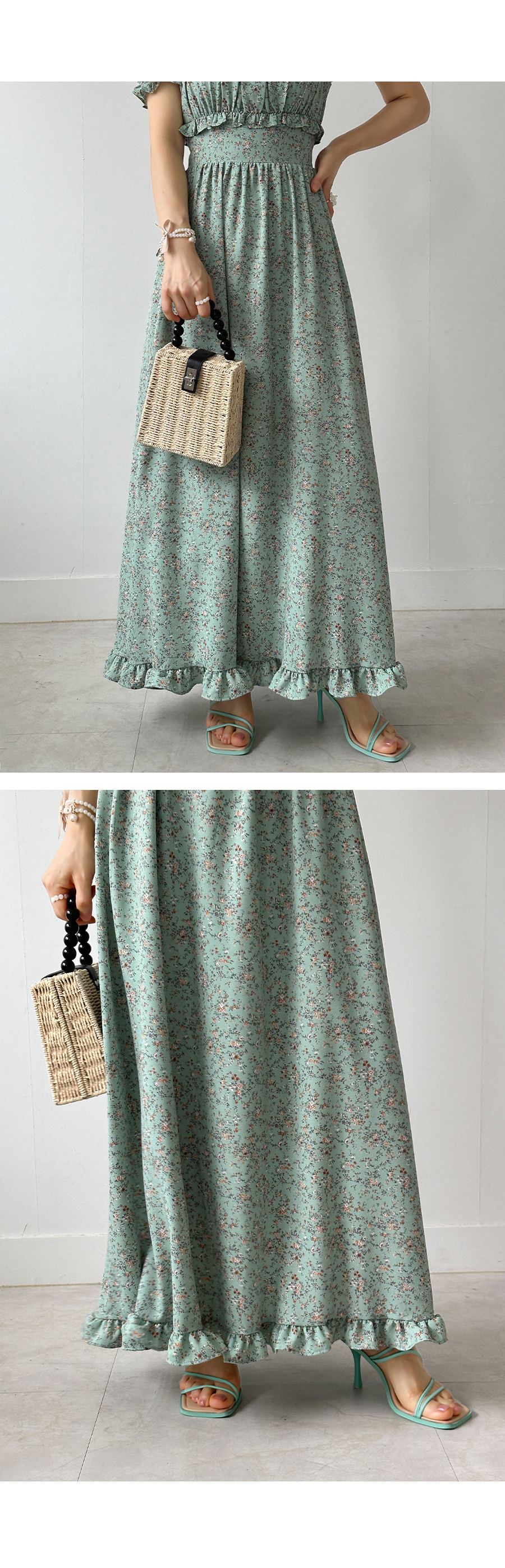専用　　　　大きいサイズ♡異素材♡パフスリーブドッキングワンピ♡小花柄♡XL Lace Ladies 小花柄 パフスリーブ ロング丈 フレア ワンピース