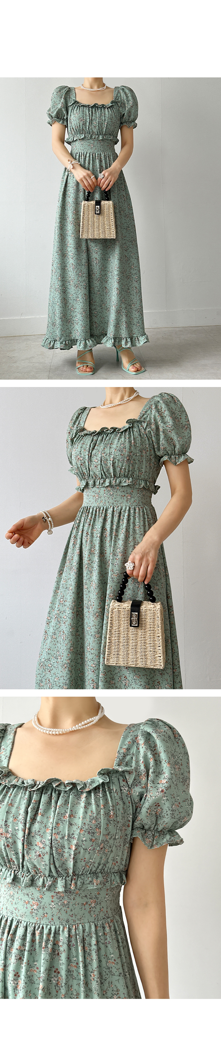 専用　　　　大きいサイズ♡異素材♡パフスリーブドッキングワンピ♡小花柄♡XL Lace Ladies 小花柄 パフスリーブ ロング丈 フレア ワンピース