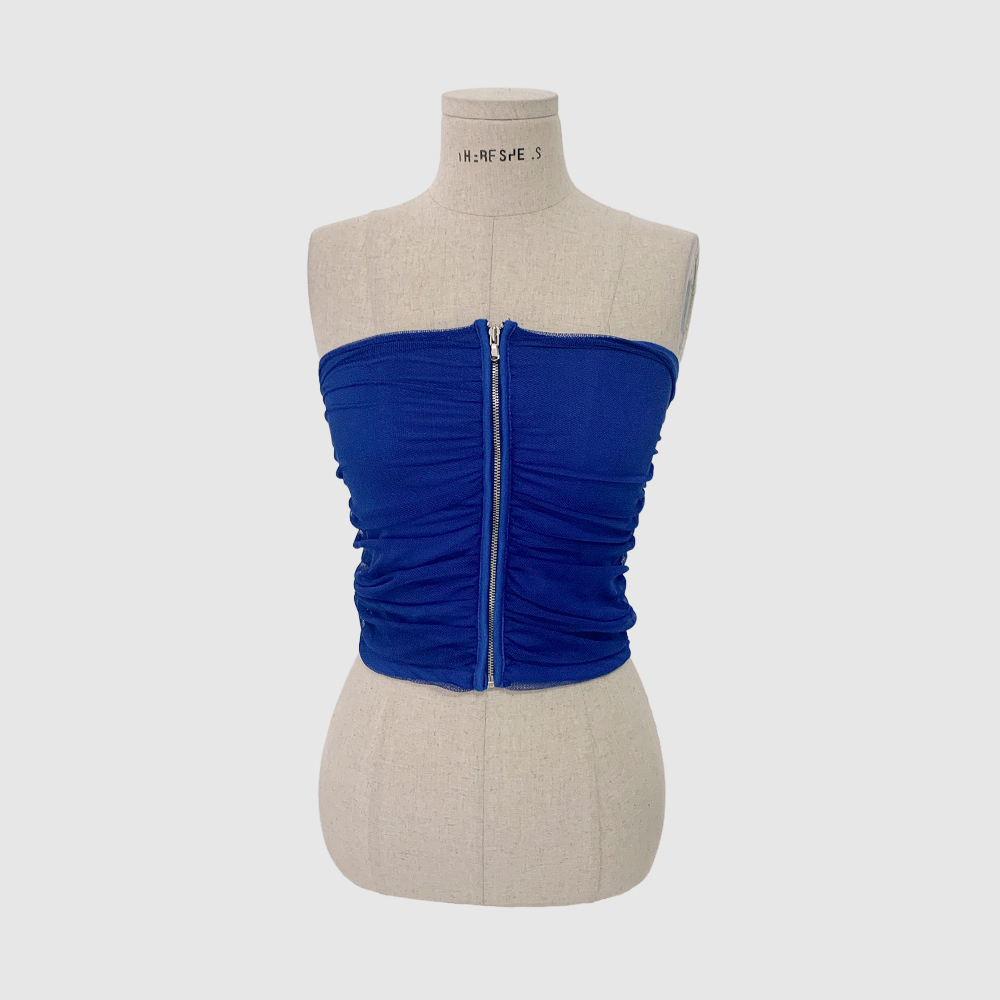 シースルーストレッチジップアップオフショルダークロップドスリム水着