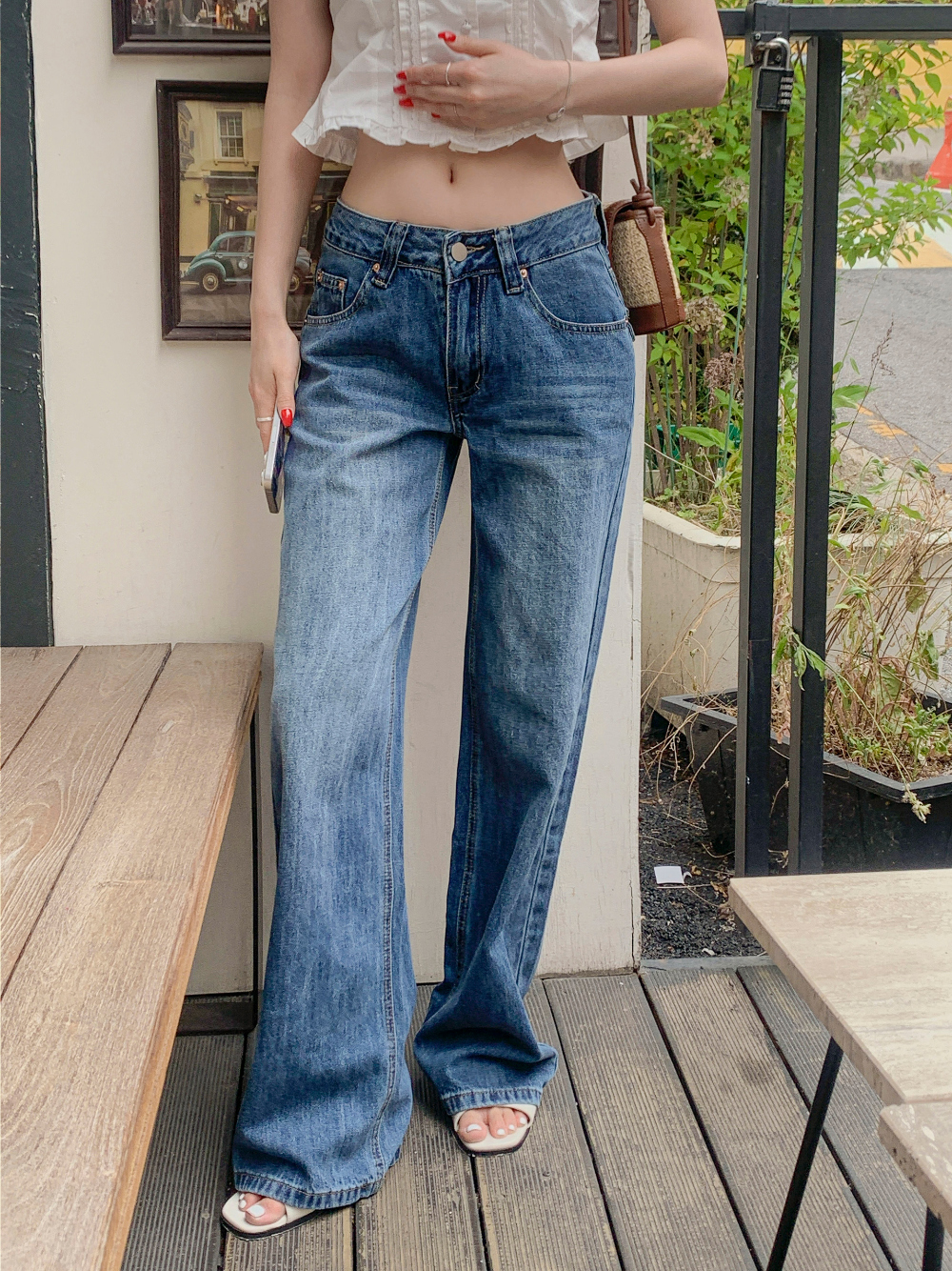 ウォッシングローライズストレートワイドデニムパンツ | レディース