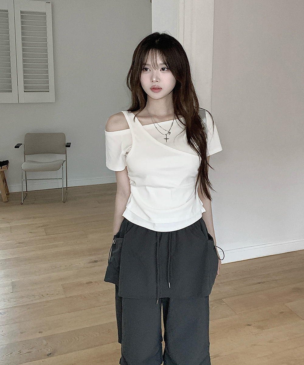 2WAYジョガーワイドウエストゴムドローストリングレイヤード風