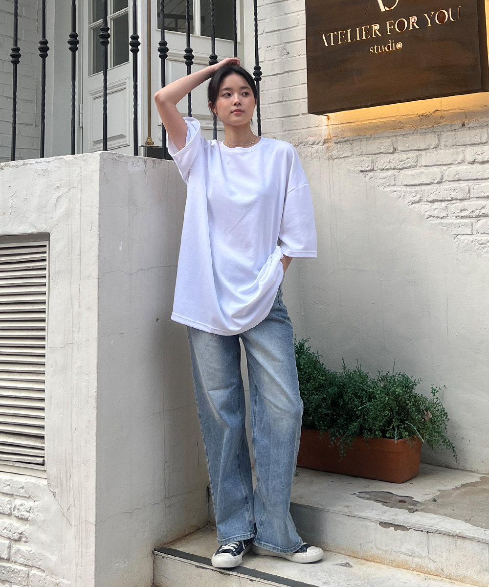 ラウンドネックベーシックビッグTシャツ | レディースファッション通販