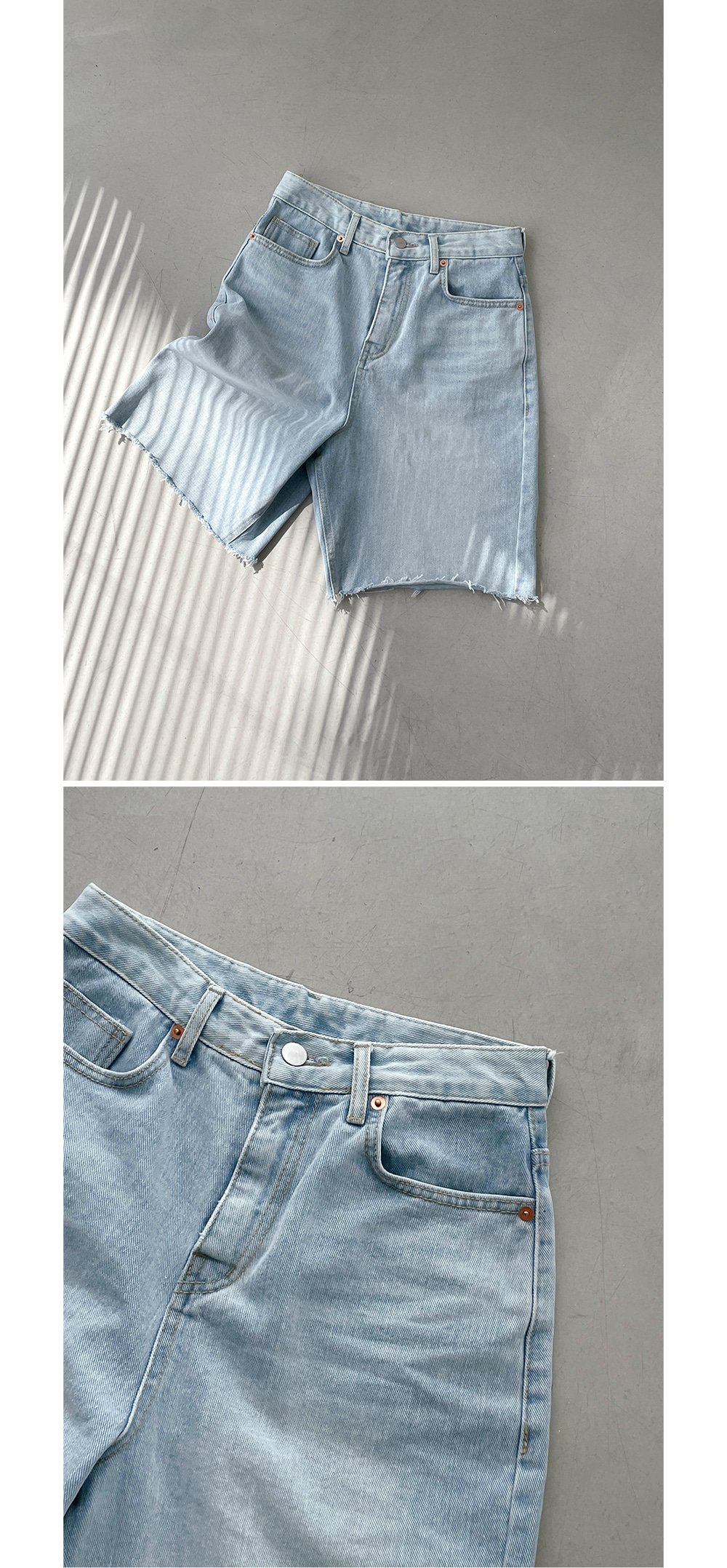 デニムカットジップアップライトブルーショートパンツ | レディース