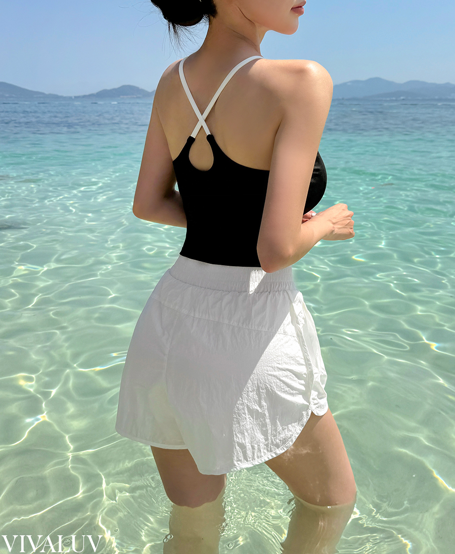 カップ付ストレッチクロップドスリム水着ブラトップ | レディース