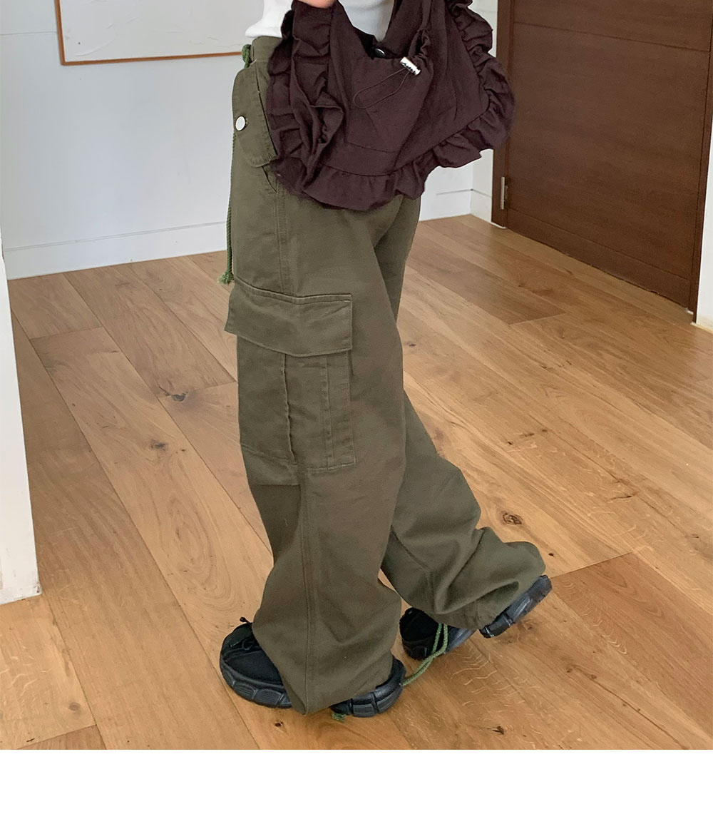 カーゴストレートドローストリングポケットパンツ | レディース