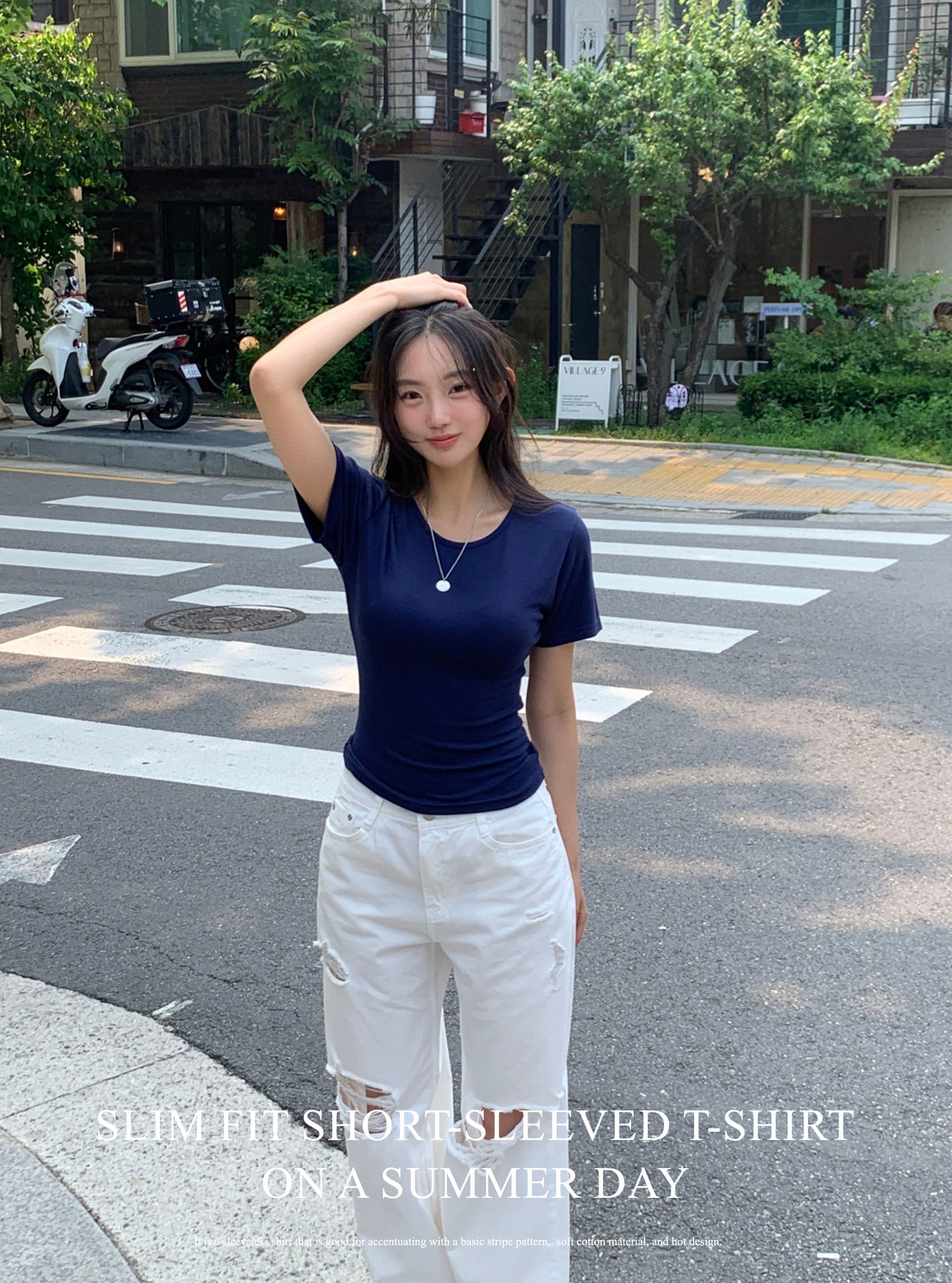 ラウンドネックスリム半袖Tシャツ | レディースファッション通販 - DHOLIC