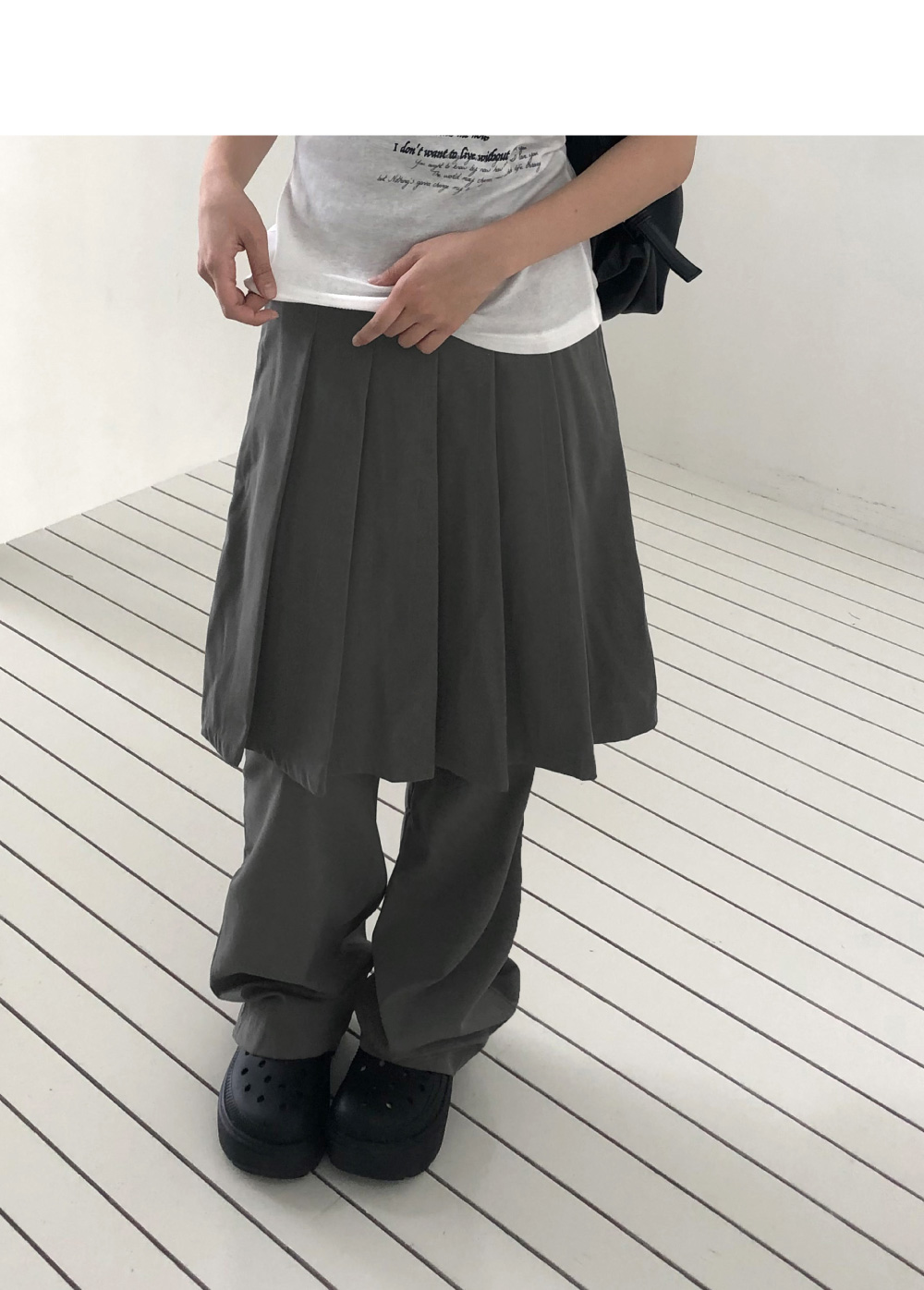 ゴムプリーツワイドレイヤード風スカートパンツ | レディース