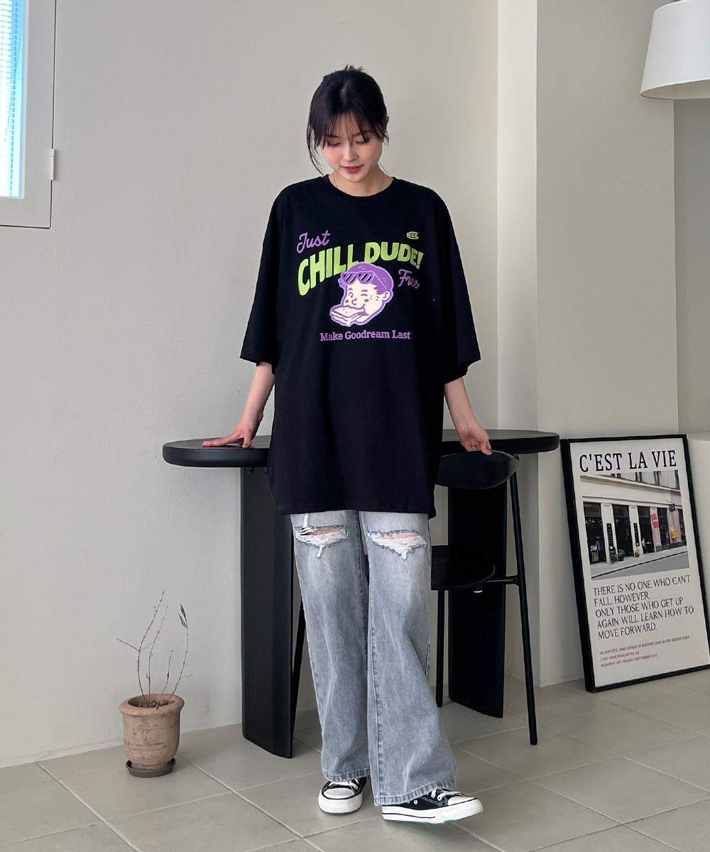 オーバーサイズボクシー半袖プリントTシャツ | レディースファッション
