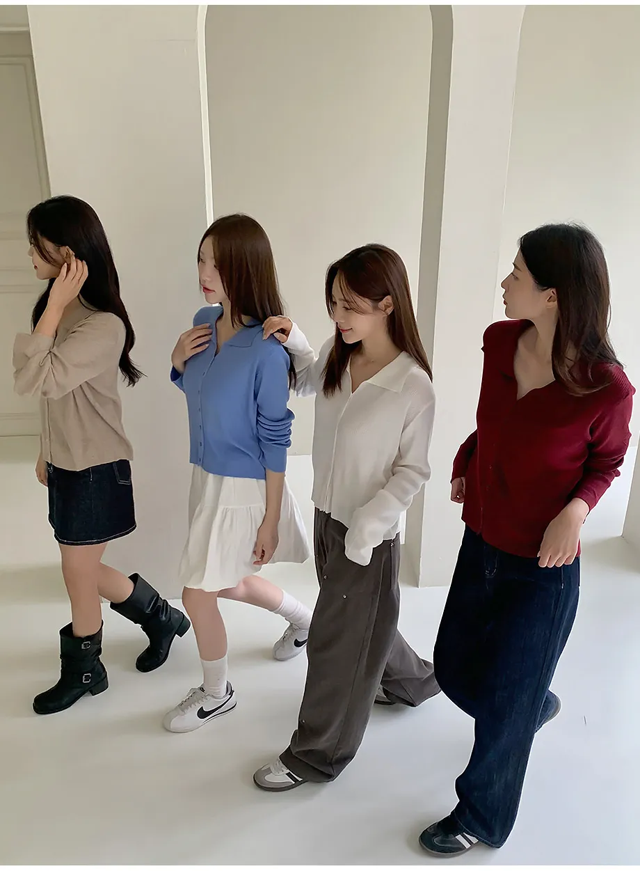 リリエンコ オープンカラーネックニットカーディガン
