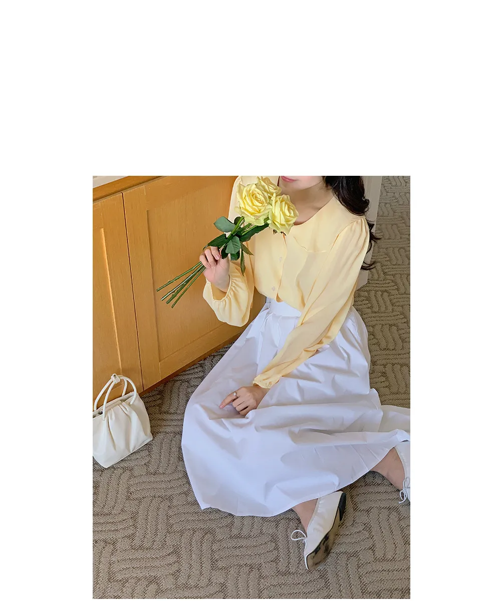 L-1373 러플카라 쉬폰 셔링블라우스