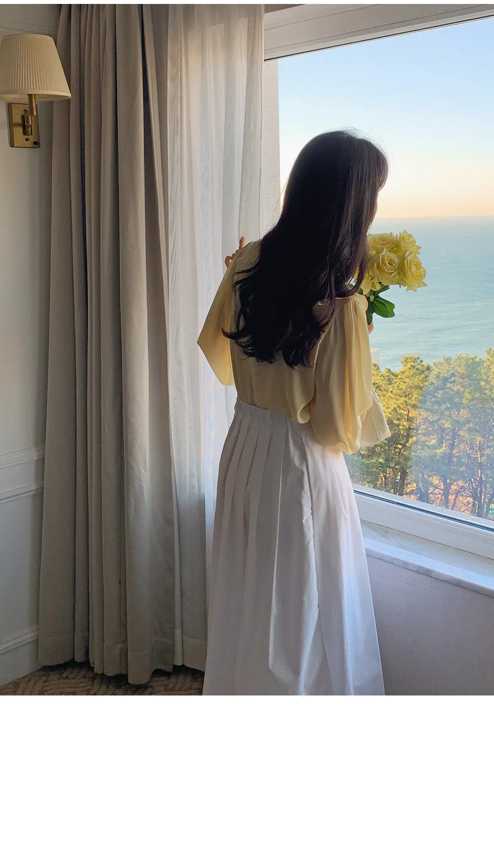 L-1373 러플카라 쉬폰 셔링블라우스